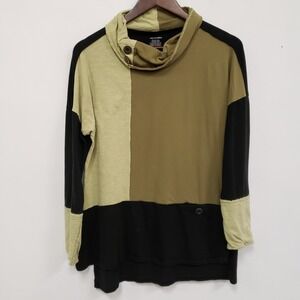Neon Buddha Womens Patchwork Colorblock Tunic Top Size S Green Black Cowl Neck